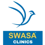 Logo featuring a stylized blue bird above the text "SWASA CLINICS" in blue and yellow.
